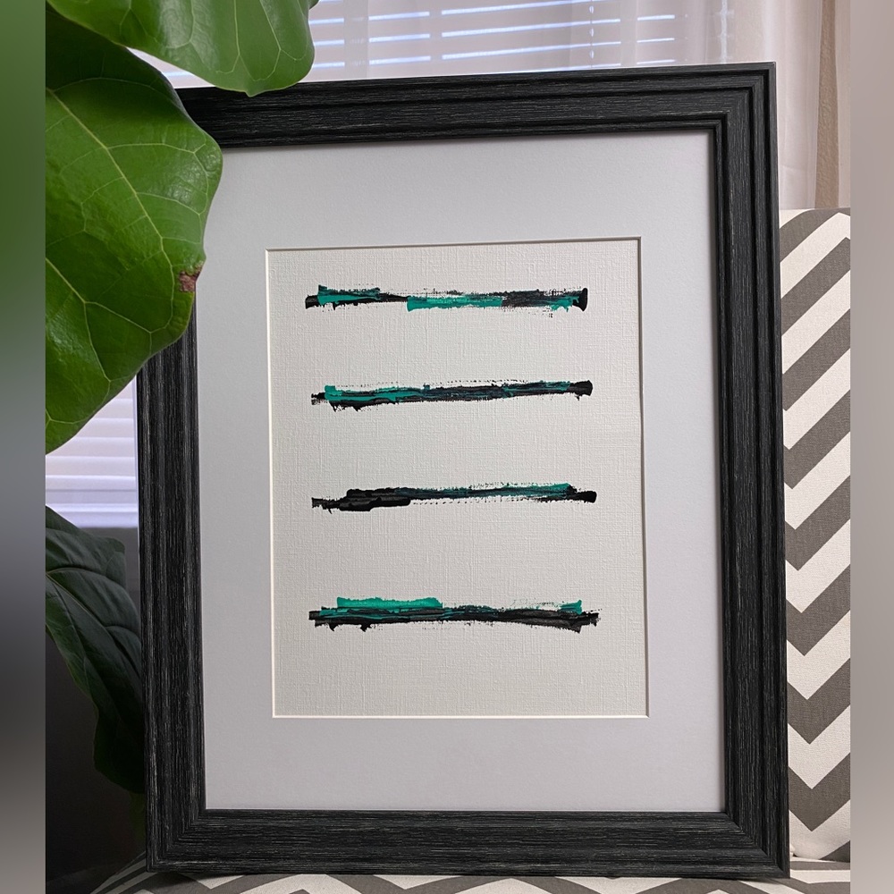 Abstract Acrylic Original Painting On Canvas Paper 9X12 Wall Art Black Green